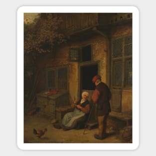 A Woman Cleaning Herring in Front of a House by Adriaen van Ostade Sticker